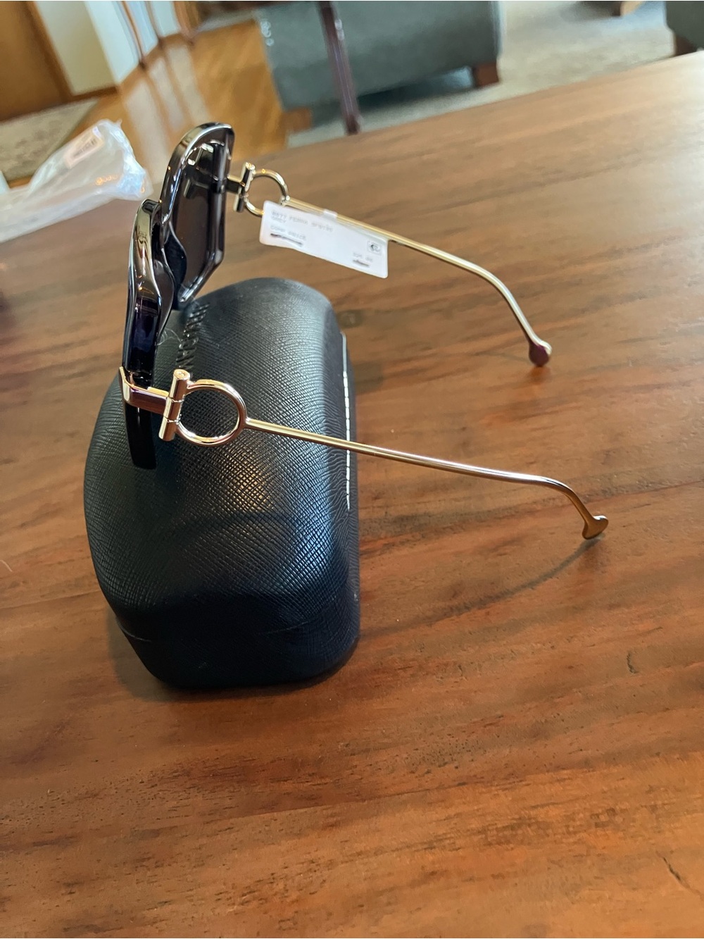 Salvatore Ferragamo Black Square Lens Sunglasses with Gold Accents AUTHENTIC - Picture 5 of 6